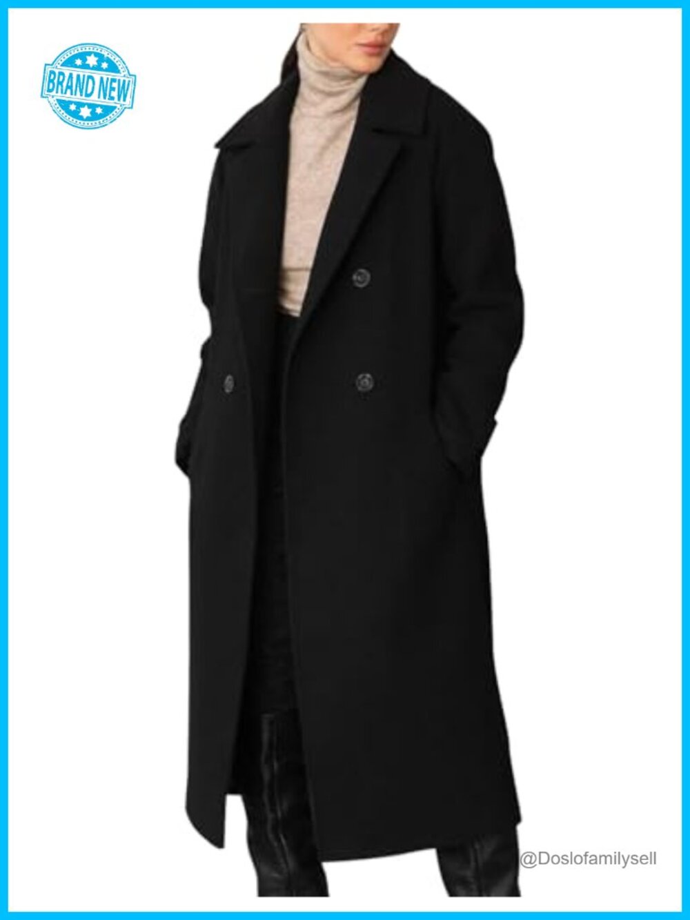 Women's Long Double Breasted Notch Lapel Peacoat Fall Winter Coat